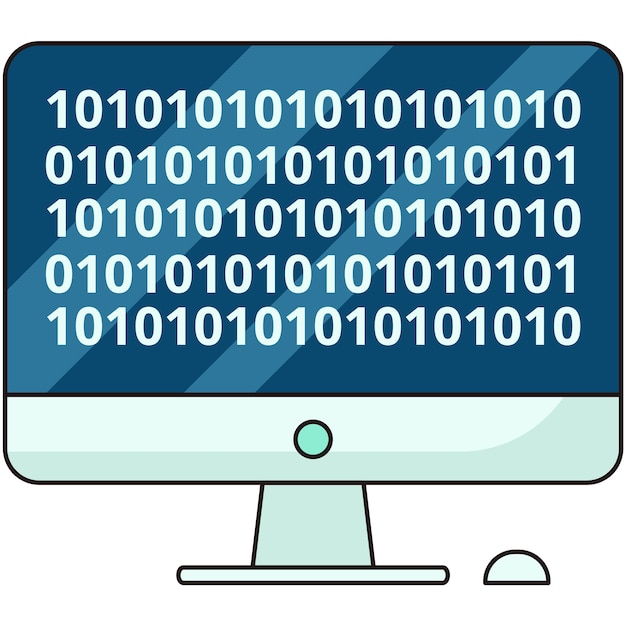 Vista de la pantalla de la computadora con código binario