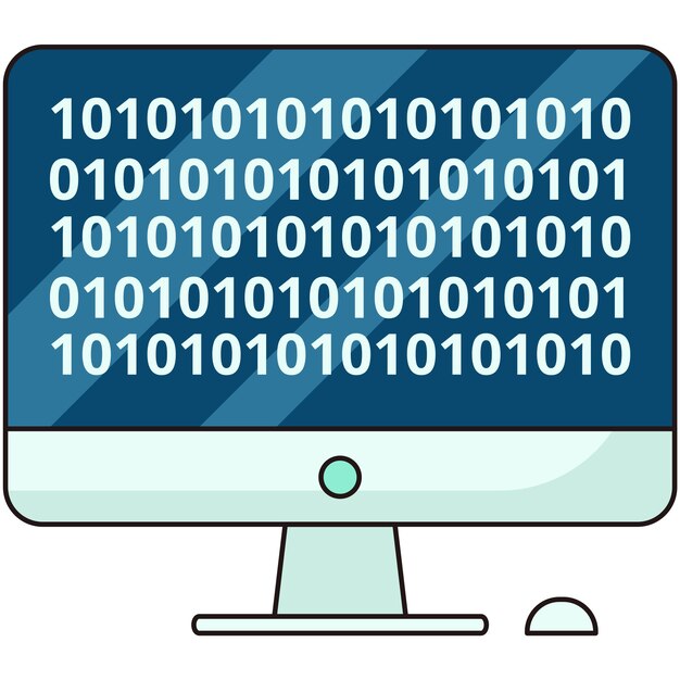 Vista de la pantalla de la computadora con código binario