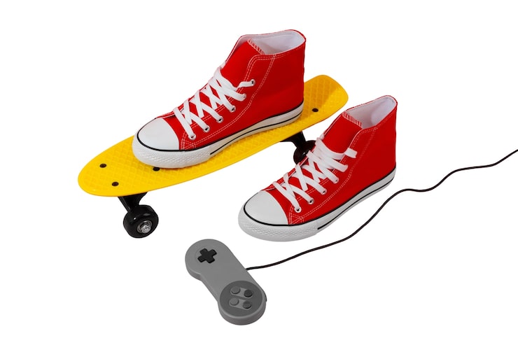 PSD gratuito vista de patineta con zapatos.