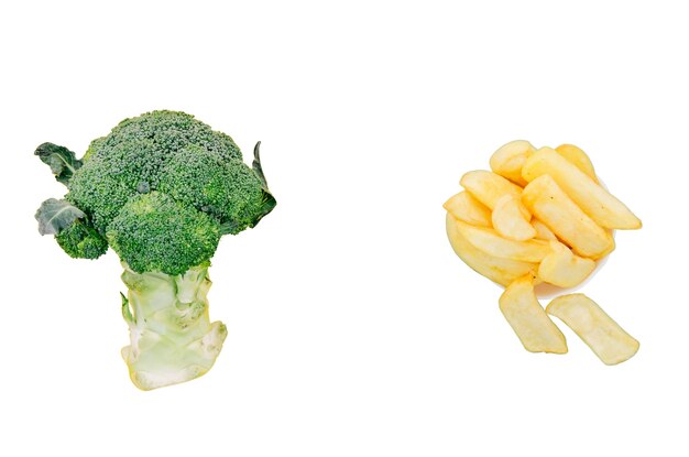 Vista superior de alimentos saludables vs no saludables