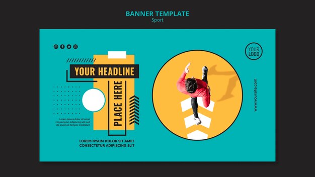 Vista superior hombre corriendo plantilla de banner