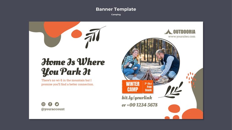 Gratis PSD vlak ontwerp camping banner sjabloon