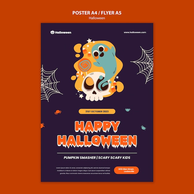 Gratis PSD vlak ontwerp halloween viering poster sjabloon