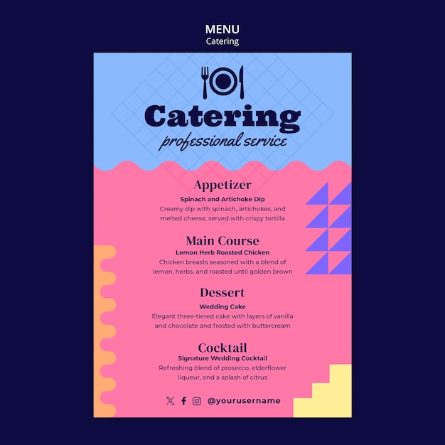 Gratis PSD vlak ontwerp menu template voor cateringdiensten