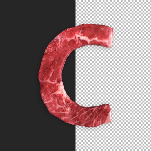Vlees alfabet op zwarte achtergrond, Letter C