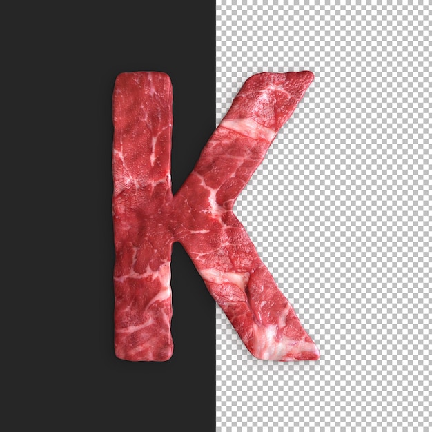 Vlees alfabet op zwarte achtergrond, Letter K.