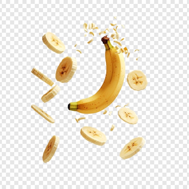 Vliegende banaan snijdt een heerlijke dynamische vruchtfoto