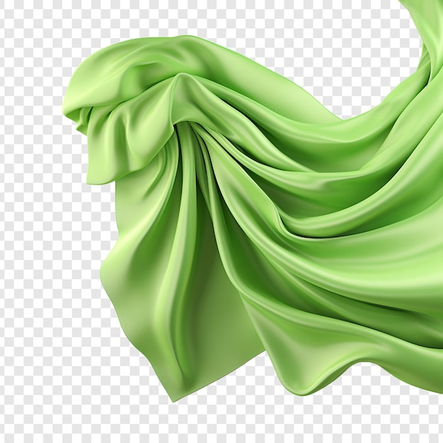 Vliegende groene zijden stof geïsoleerd op transparante achtergrond