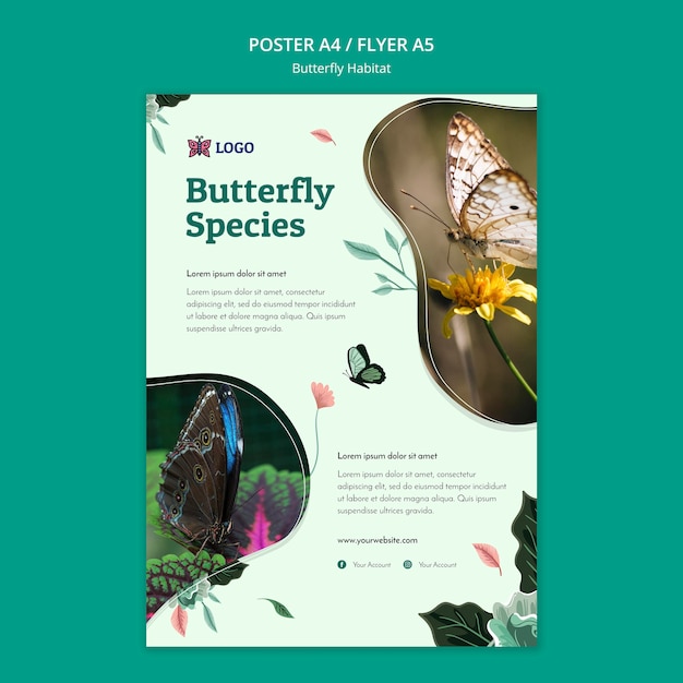 Gratis PSD vlinder habitat concept folder sjabloon