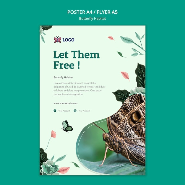 Gratis PSD vlinder habitat concept poster sjabloon