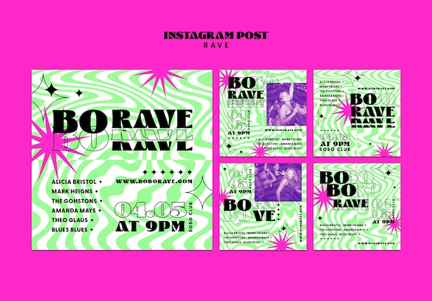 Vloeibare vormen rave evenement instagram posts