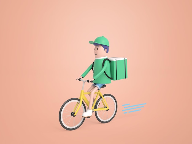 Voedselbezorger met een tas op een fiets geïsoleerde achtergrond