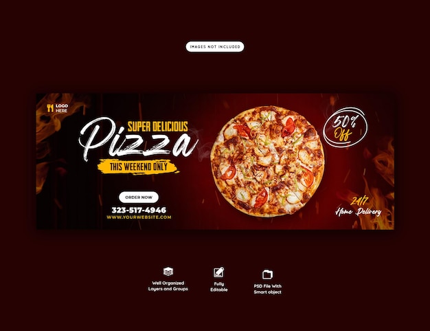 Voedselmenu en heerlijke pizza facebook omslagbannersjabloon