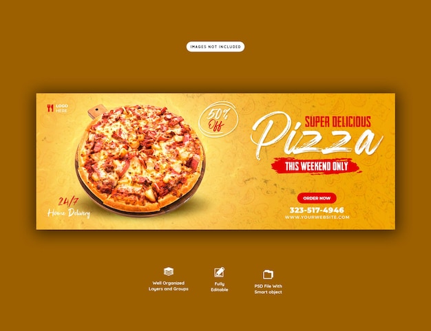 Voedselmenu en heerlijke pizza facebook omslagbannersjabloon