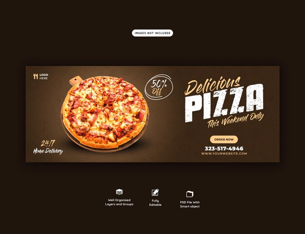 Voedselmenu en heerlijke pizza facebook omslagbannersjabloon