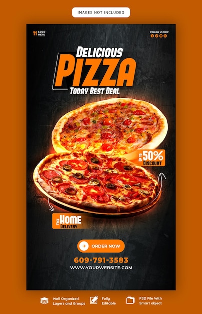 Gratis PSD voedselmenu en heerlijke pizza instagram- en facebook-verhaalsjabloon