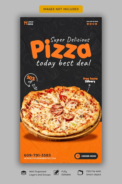 Voedselmenu en heerlijke pizza Instagram- en Facebook-verhaalsjabloon