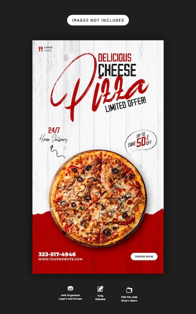 Gratis PSD voedselmenu en heerlijke pizza instagram- en facebook-verhaalsjabloon