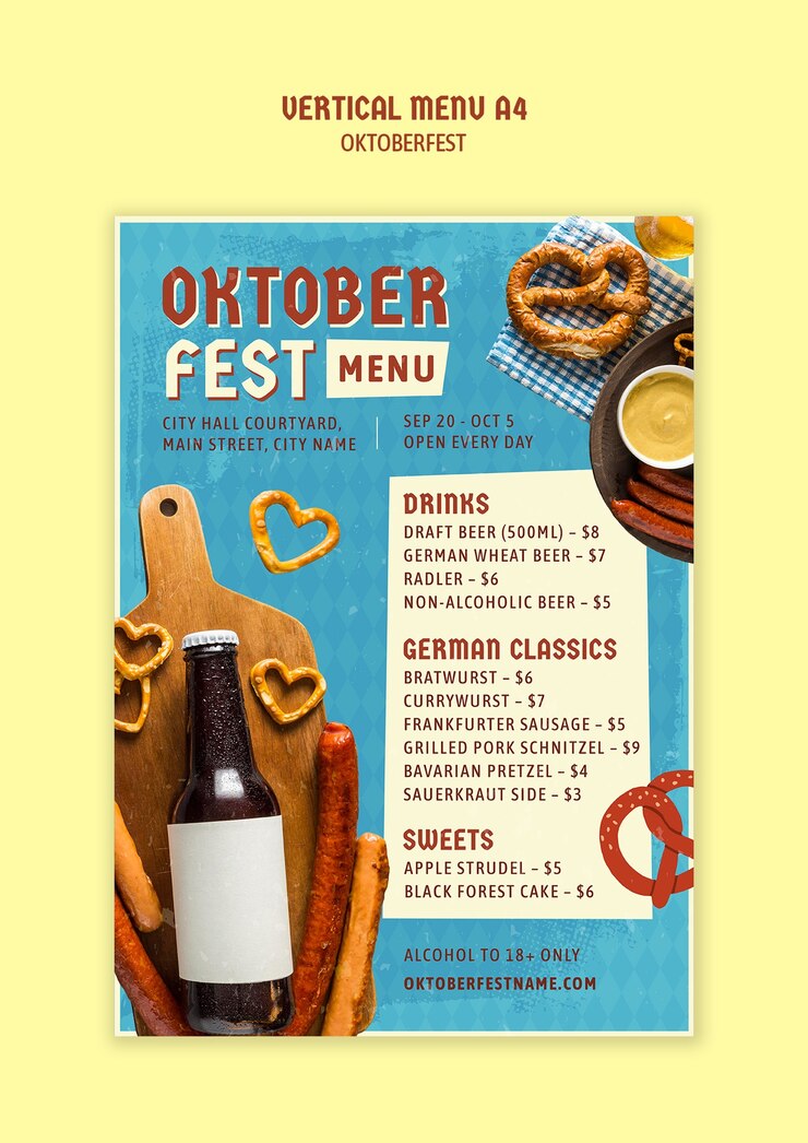 PSD gratuito el volante del menú del oktoberfest