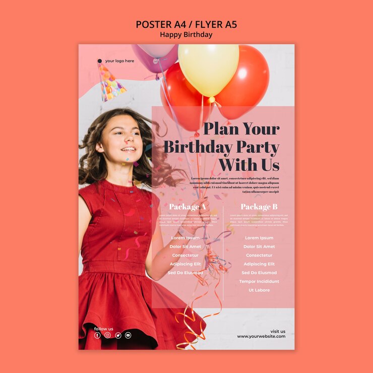 PSD gratuito volantino di buon compleanno con palloncini azienda ragazza