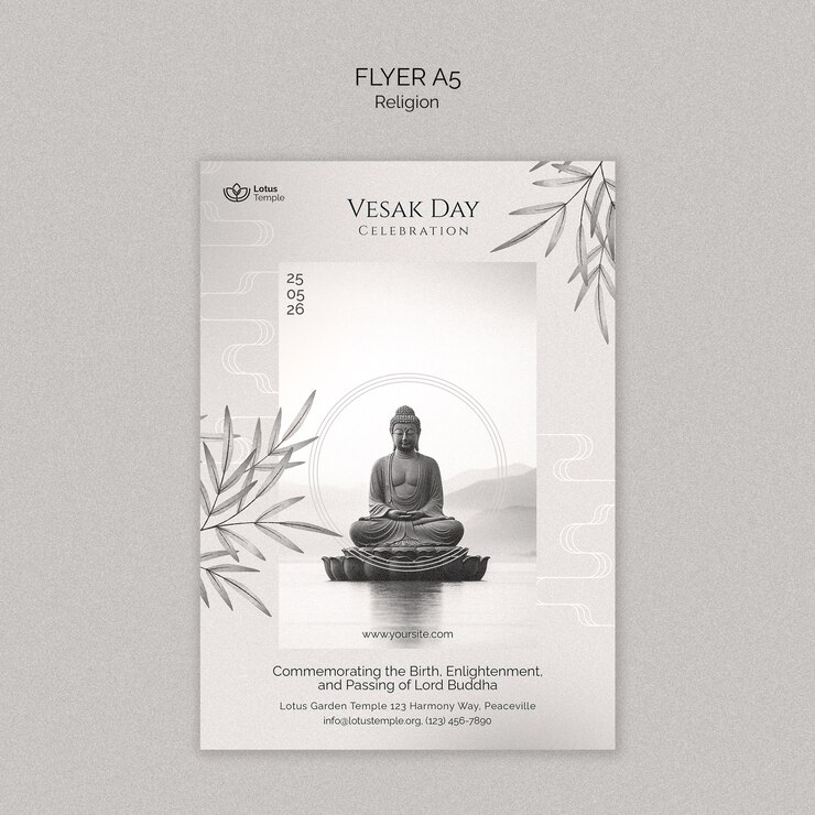 PSD gratuito volantino per la celebrazione del giorno di vesak