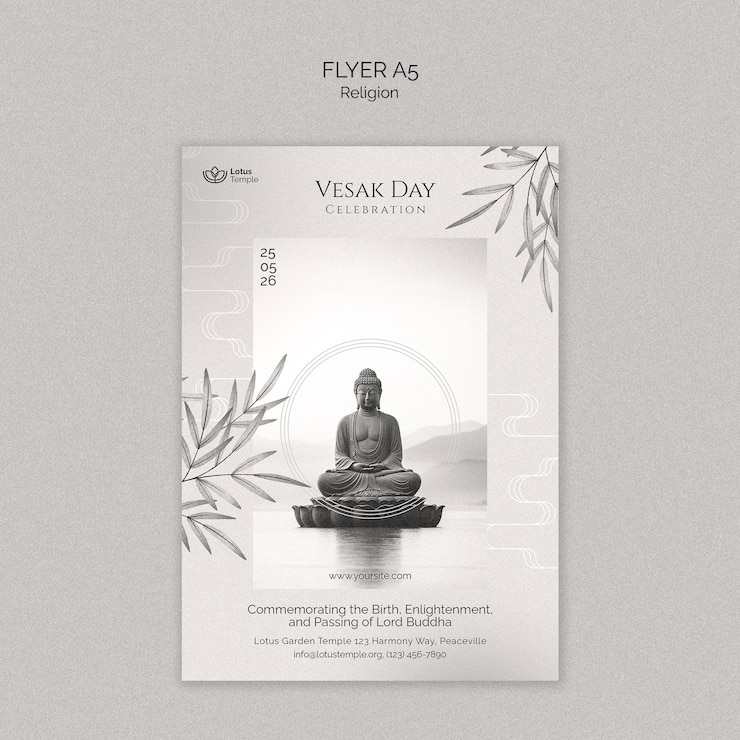 PSD gratuito volantino per la celebrazione del giorno di vesak