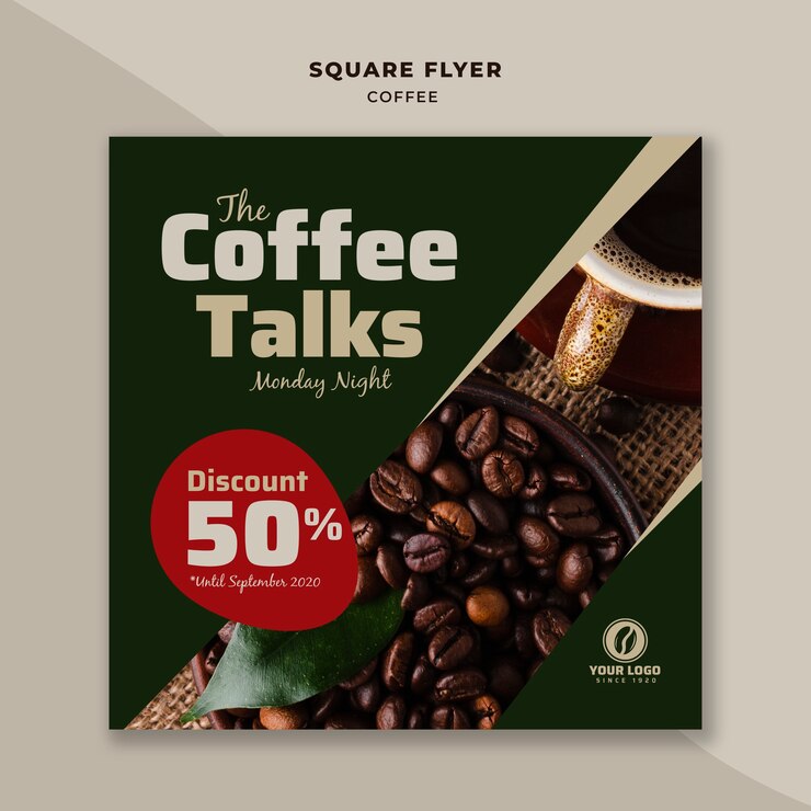PSD gratuito volantino quadrato caffè con sconto