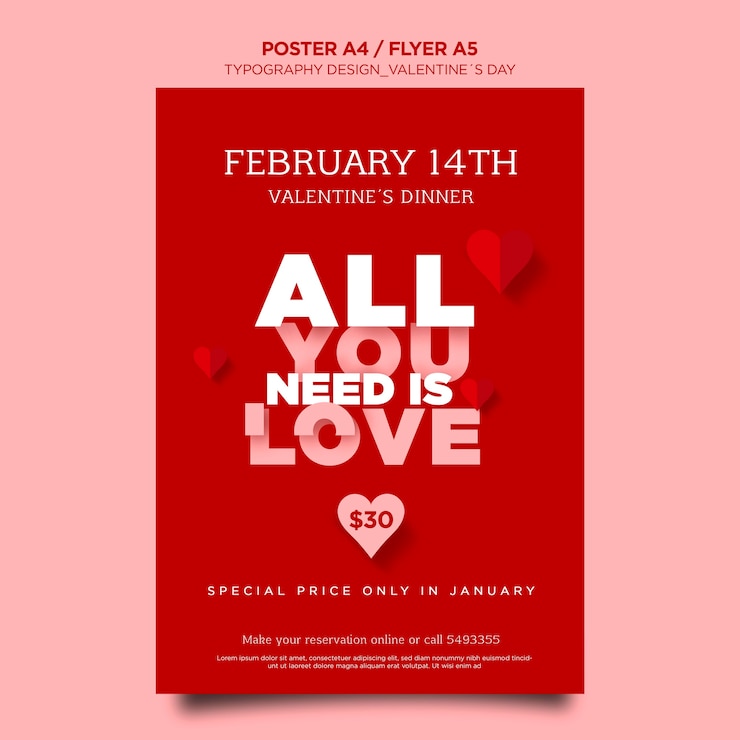 PSD gratuito volantino verticale per san valentino con cuori