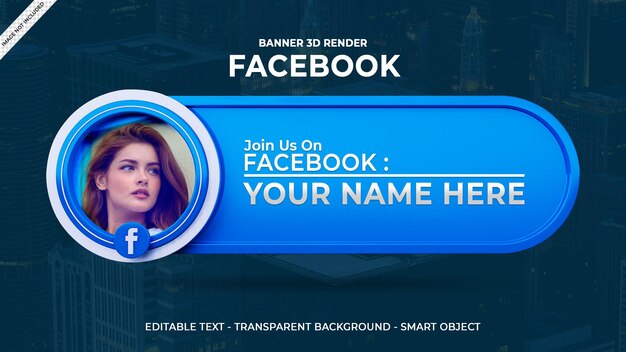 Volg ons op facebook sociale media vierkante banner met 3d-logo en linkprofielvak