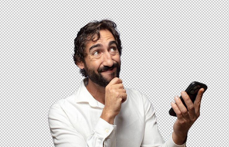Gratis PSD volwassen jonge man die een smartphone gebruikt