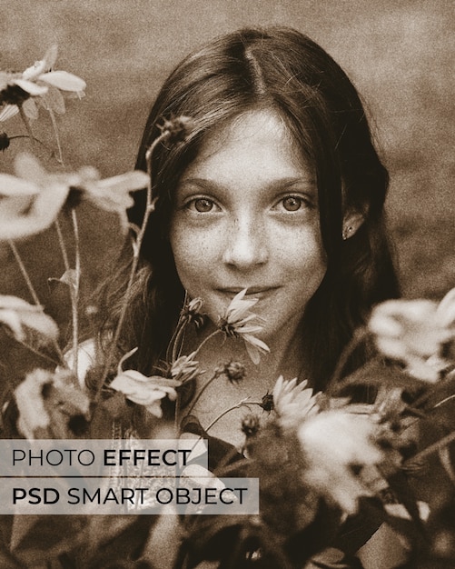 Gratis PSD vooraanzicht smiley meisje poseren met bloemen