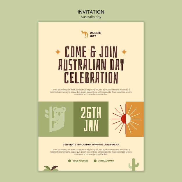 Gratis PSD voorbeeld van een uitnodiging voor de viering van de dag van australië