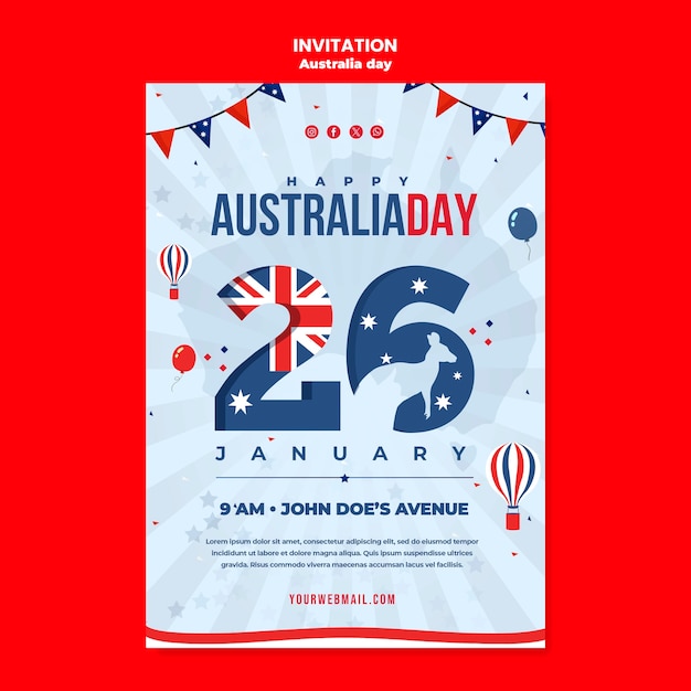 Gratis PSD voorbeeld van een uitnodiging voor de viering van de dag van australië