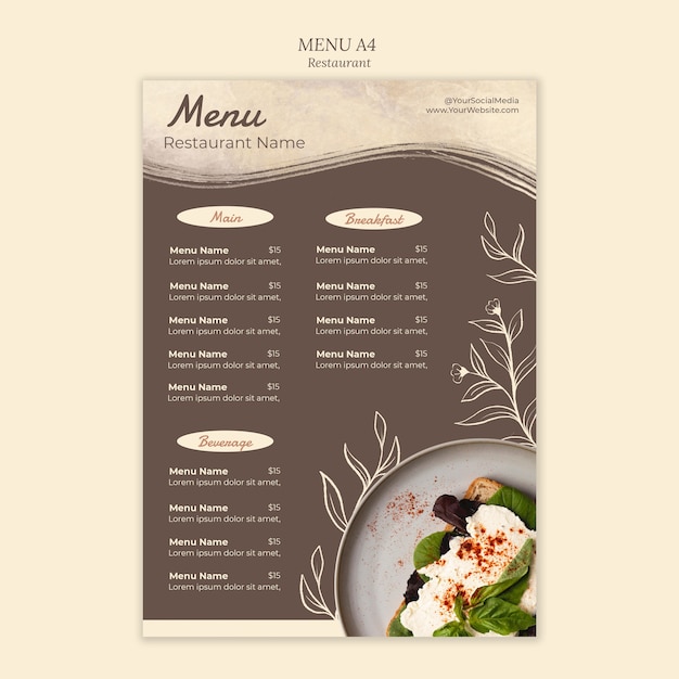 Voorbeeld van het menu van een restaurant met heerlijke gerechten