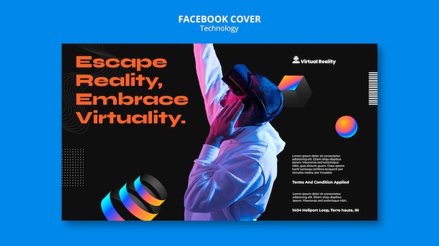 Gratis PSD voorbladsjabloon voor sociale media voor virtual reality-technologie