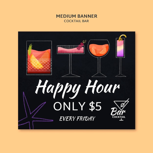 Gratis PSD vorm van de happy hour viering banner