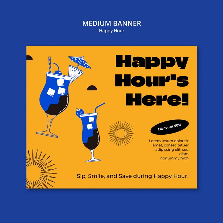 Gratis PSD vorm van de happy hour viering banner