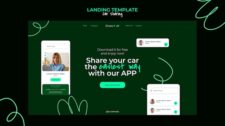 Gratis PSD vorm van de landingspagina van de car-sharing-service