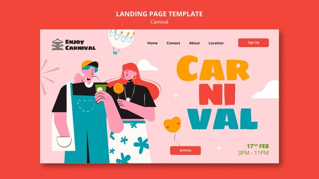 Vorm van de landingspagina voor carnavalse evenementen