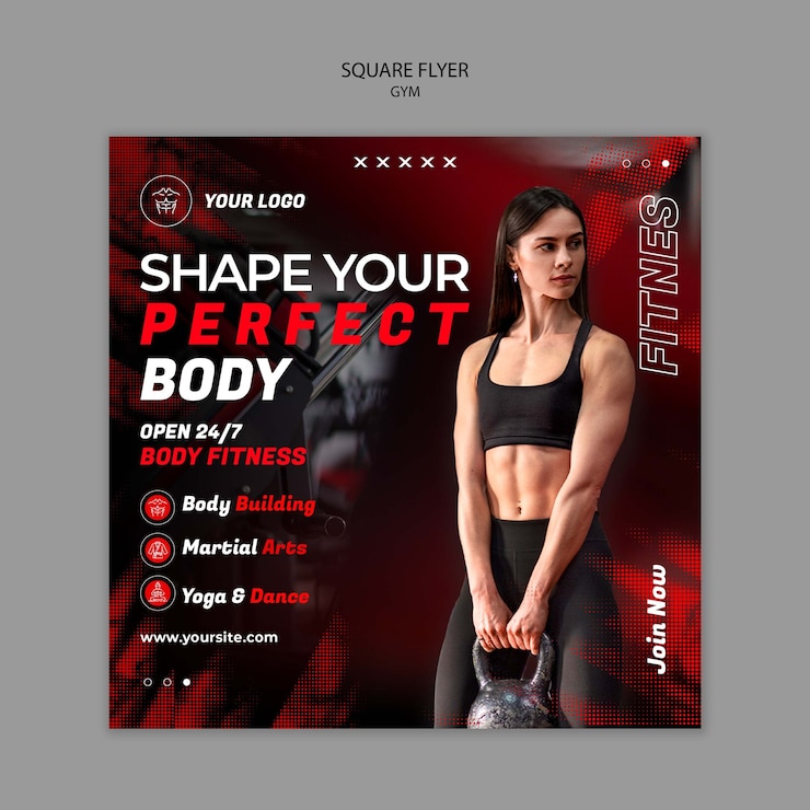 Gratis PSD vorm van een vierkante flyer voor gymtraining