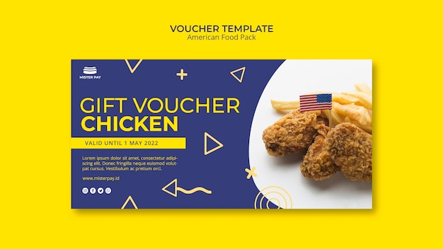 Voucher sjabloon met Amerikaans eten