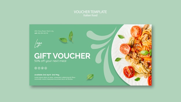 Voucher sjabloon met Italiaans eten