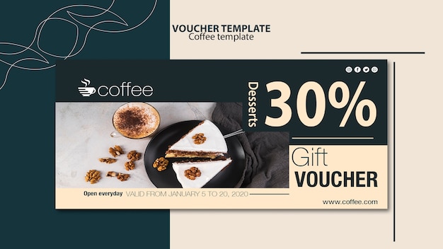 Gratis PSD voucher sjabloon thema met koffie