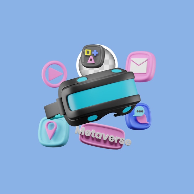 Vr con iconos de metaverso. ilustración 3d