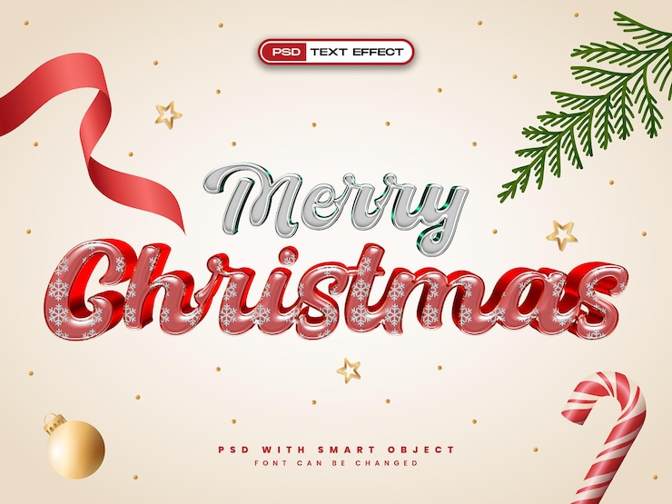 Gratis PSD vrolijk kerstfeest 3d realistisch teksteffect