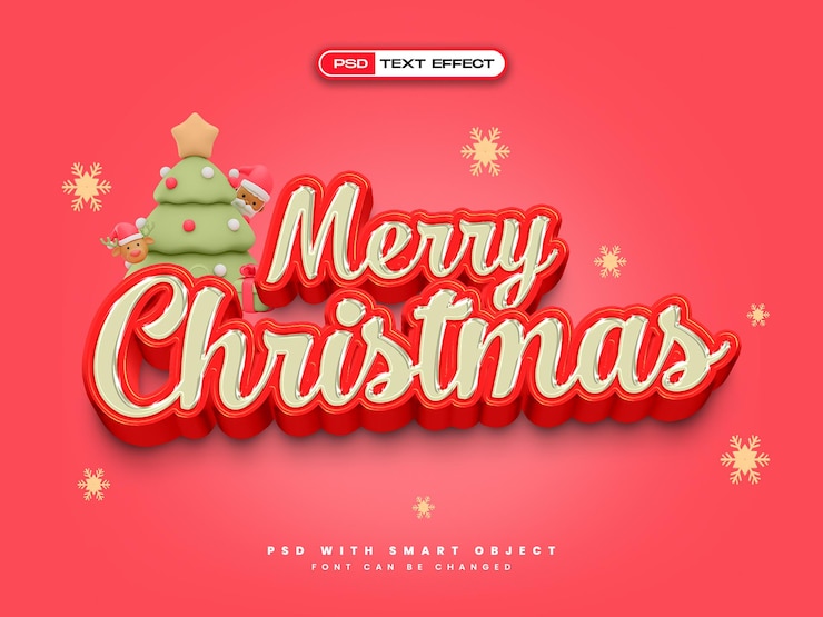 Gratis PSD vrolijk kerstfeest 3d realistisch teksteffect