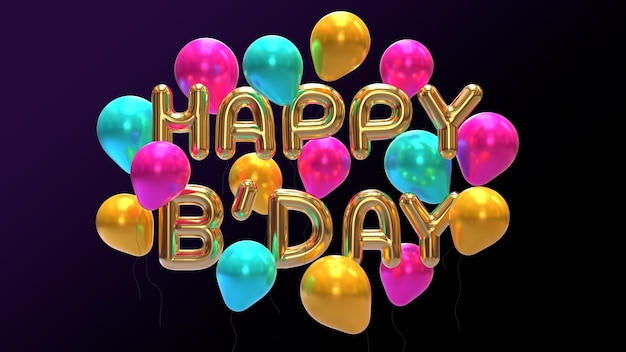 Gratis PSD vrolijke en realistische happy birthday banner met een 3d bos ballonnen