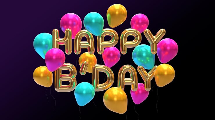 Vrolijke en realistische Happy Birthday banner met een 3D bos ballonnen