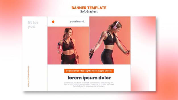 Vrouw die sport doet en aan muziekbanner luistert