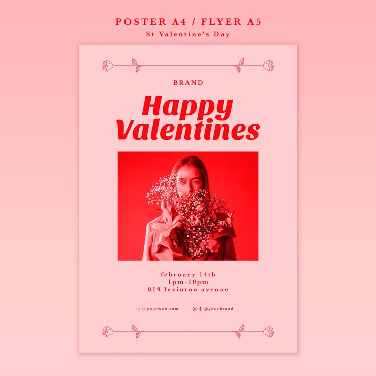 Gratis PSD vrouw met affiche van de bloemen de gelukkige valentijnskaart